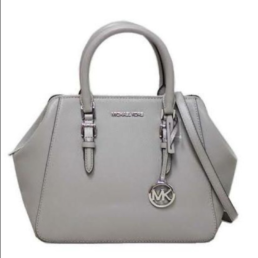 Michael Kors Charlotte Pearl Grey LG Leather Satchel